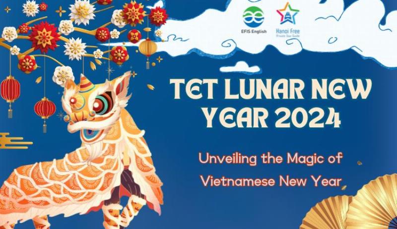 A vibrant scene of Vietnamese families celebrating Lunar New Year (Tet holiday) with traditional customs and festive decorations